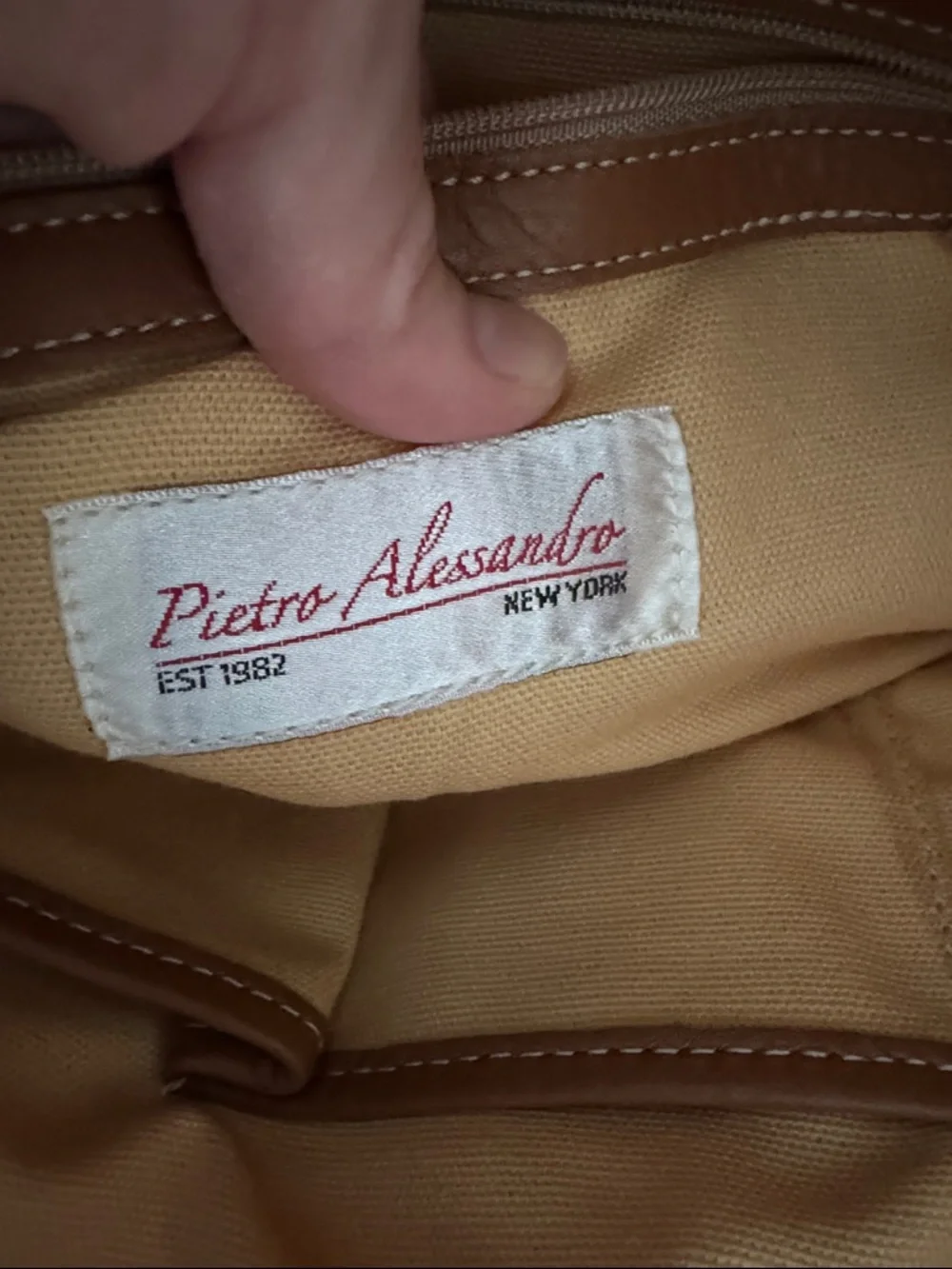 Pietro Alessandro Cream Canvas Tote with Brown Leather Trim - Picture 6 of 6